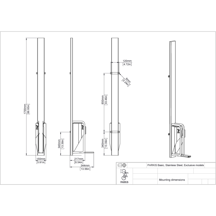Nowoczesny stojak rowerowy pionowy Parkis Stainless Steel